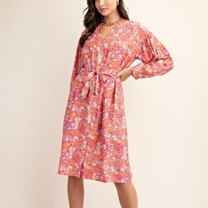 GiGio Button Down Satin Shirt Dress Violet Mix